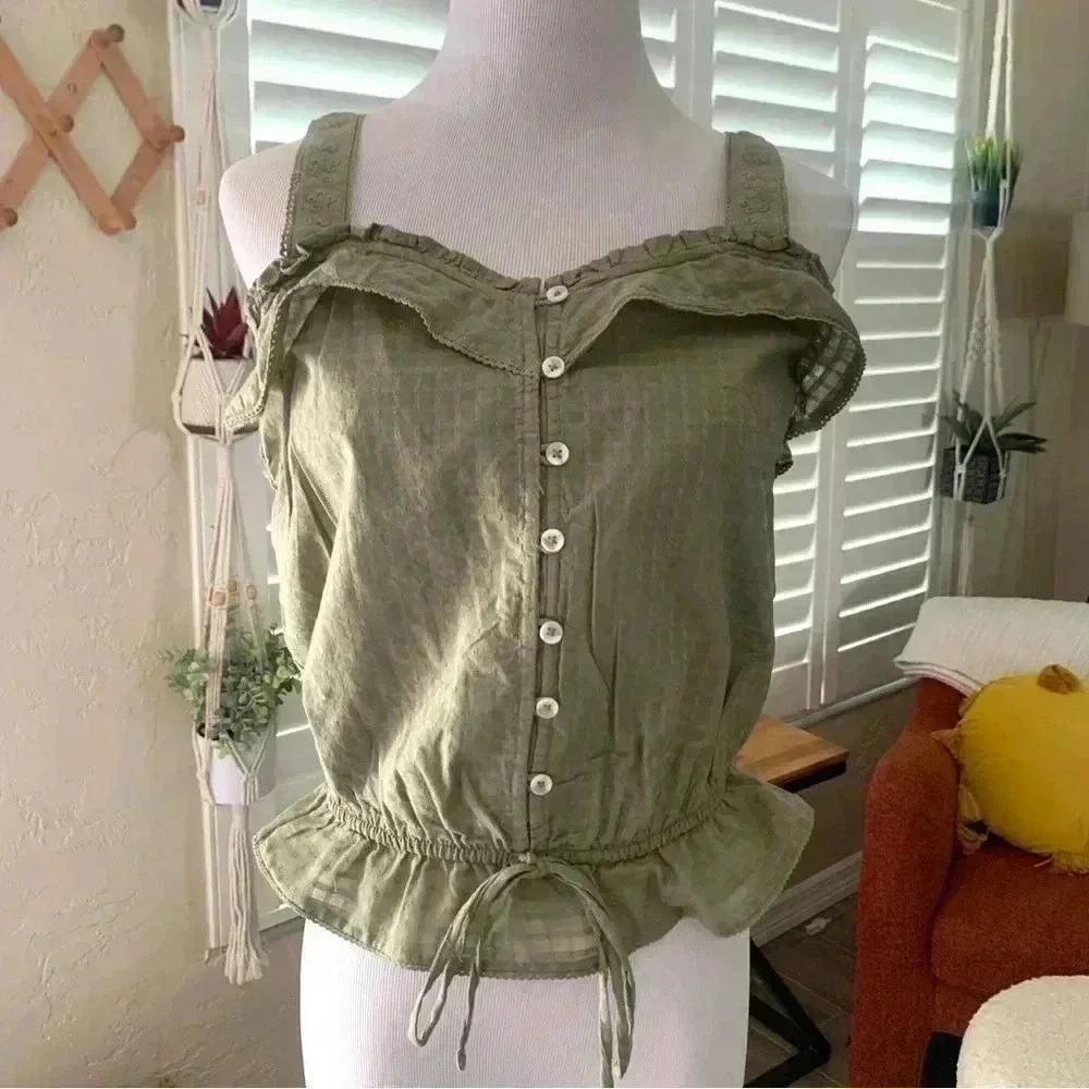 SO army green button up tank top